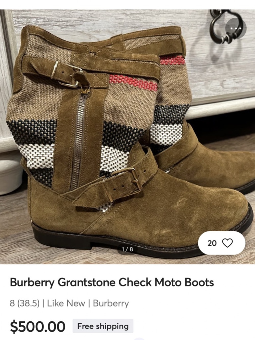 Burberry Brown Suede Men's Mid-Calf Boots with Woven Panels - Picture 4 of 4